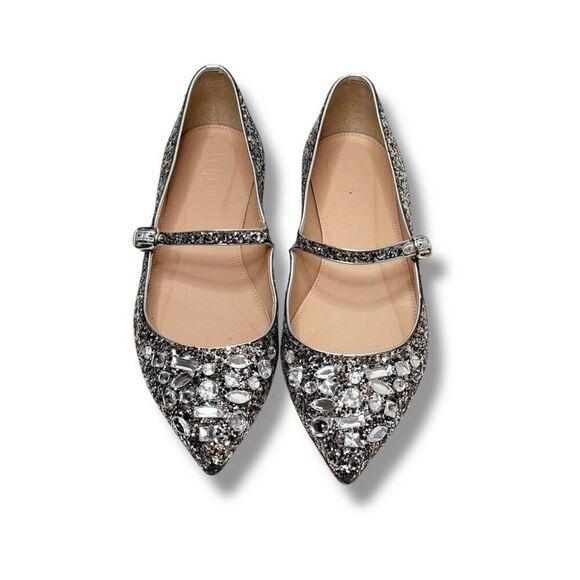 J. Crew Collection Mary Jane Flats Embellished Glitter Silver Women’s Size 7.5 - Picture 3 of 11